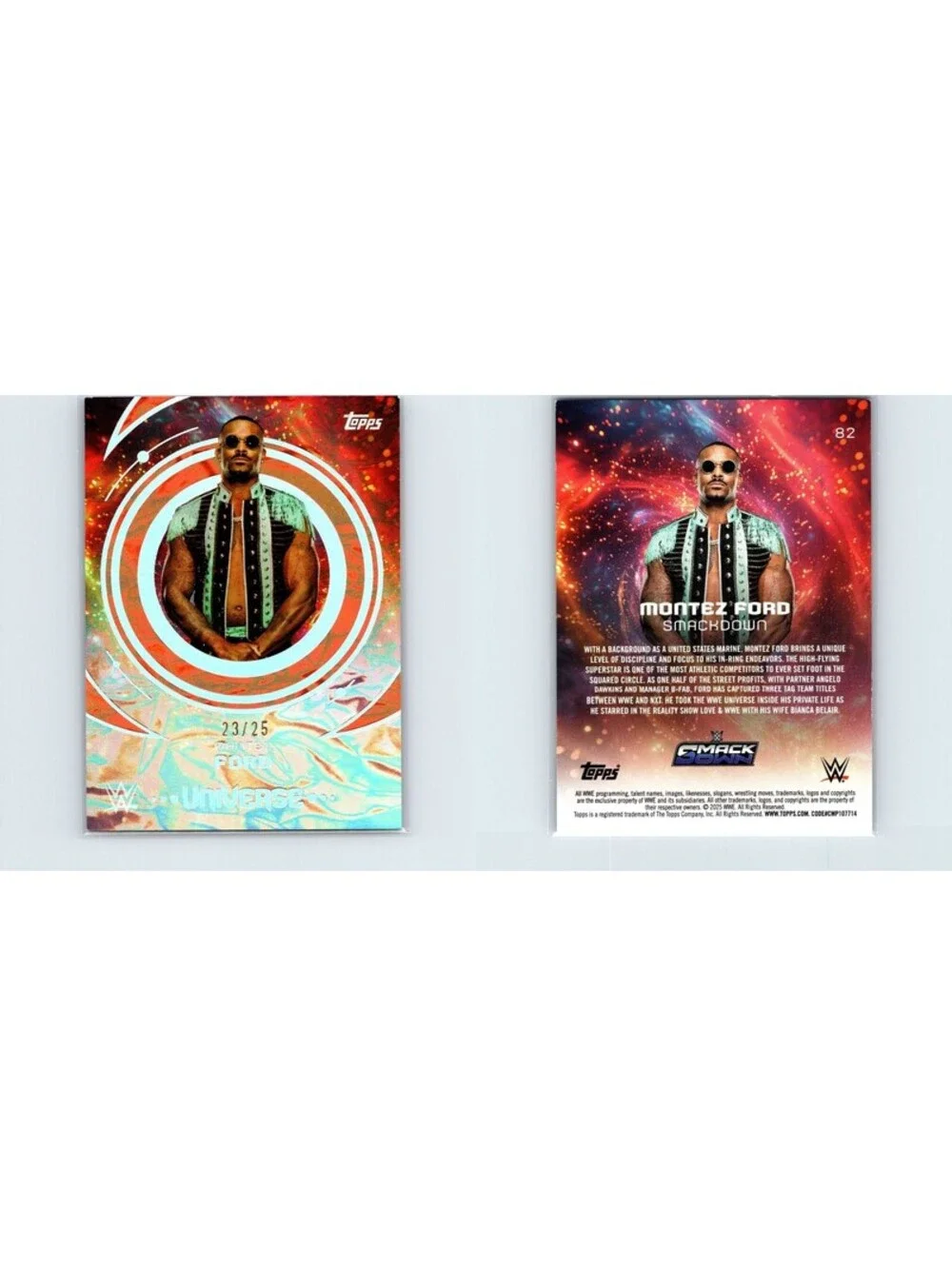 2025 Topps Universe WWE Montez Ford #82 Orange Warp #/25 Smackdown